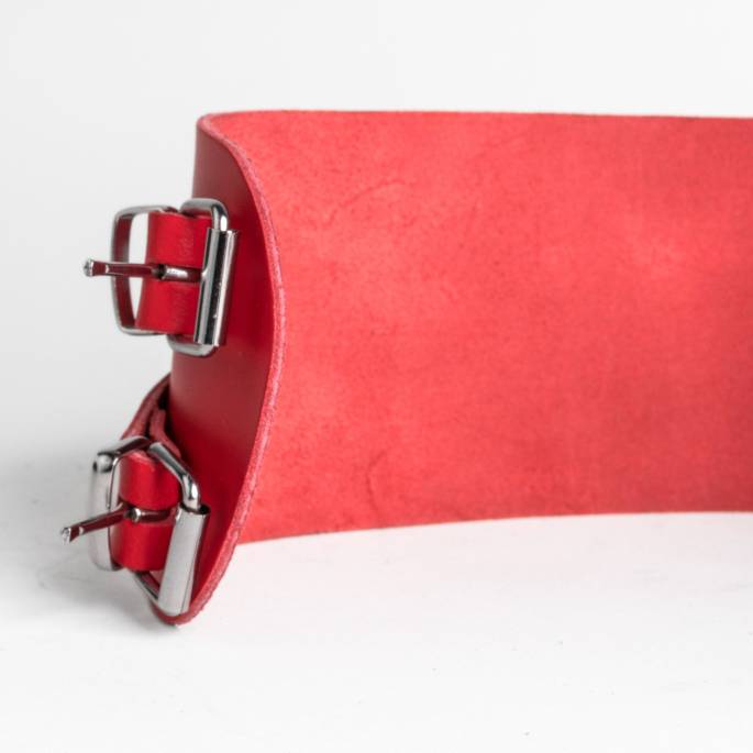 COLLIER LANIÈRES CUIR ROUGE+ANNEAU