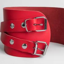 COLLIER LANIÈRES CUIR ROUGE+ANNEAU