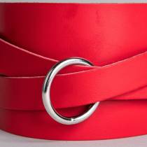 COLLIER LANIÈRES CUIR ROUGE+ANNEAU