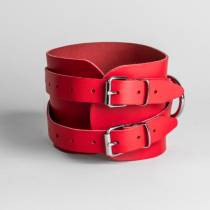 COLLIER LANIÈRES CUIR ROUGE+ANNEAU