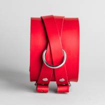 COLLIER LANIÈRES CUIR ROUGE+ANNEAU