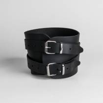 COLLIER LANIÈRES CUIR NOIR+ANNEAU