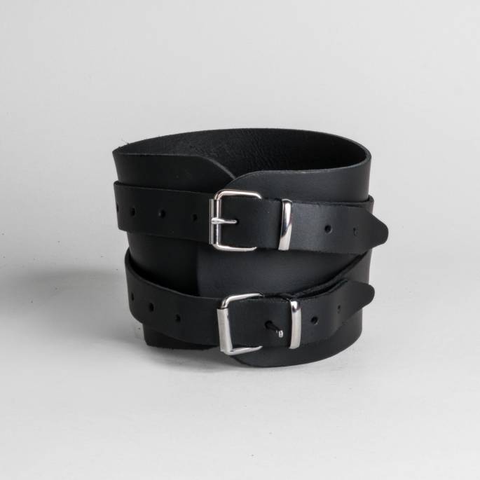 COLLIER LANIÈRES CUIR NOIR+ANNEAU