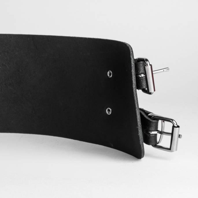 COLLIER LANIÈRES CUIR NOIR+ANNEAU