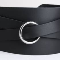 COLLIER LANIÈRES CUIR NOIR+ANNEAU