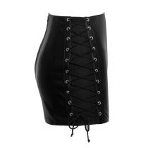 MINI JUPE CUIR LACET CÔTÉ