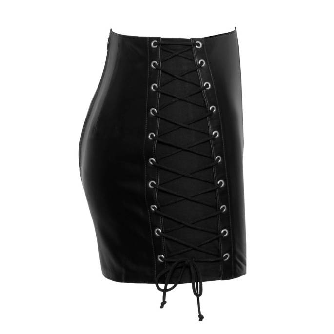 MINI JUPE CUIR LACET CÔTÉ