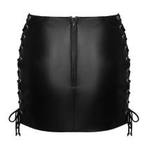 MINI JUPE CUIR LACET CÔTÉ
