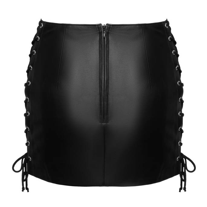 MINI JUPE CUIR LACET CÔTÉ