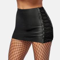 MINI JUPE CUIR LACET CÔTÉ