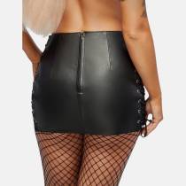 MINI JUPE CUIR LACET CÔTÉ
