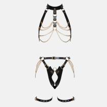 SET HARNAIS CUIR+CHAÎNES DORÉES