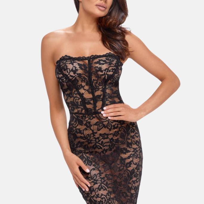 ROBE BUSTIER LONGUE DENTELLE