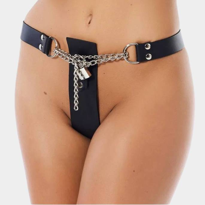 CEINTURE CHASTETÉ FEMME CUIR+CHAINE