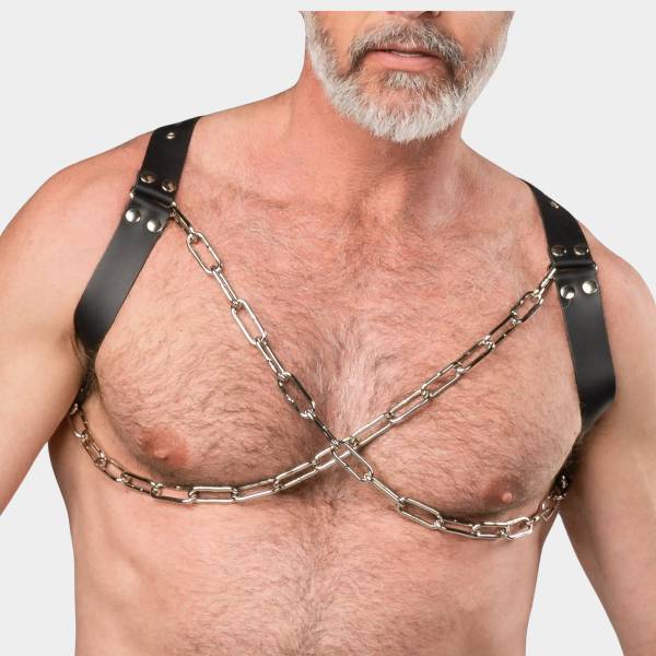 HARNAIS CUIR CHAINES POITRINE T.U