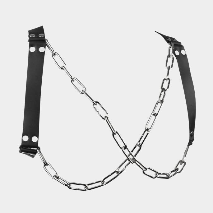 HARNAIS CUIR CHAINES POITRINE T.U