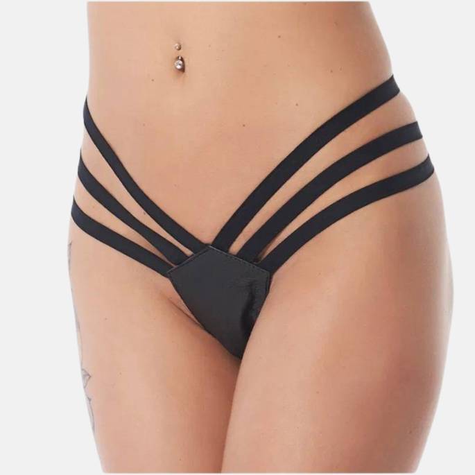 G-STRING CUIR LANIÈRES ÉLASTIQUES T.U