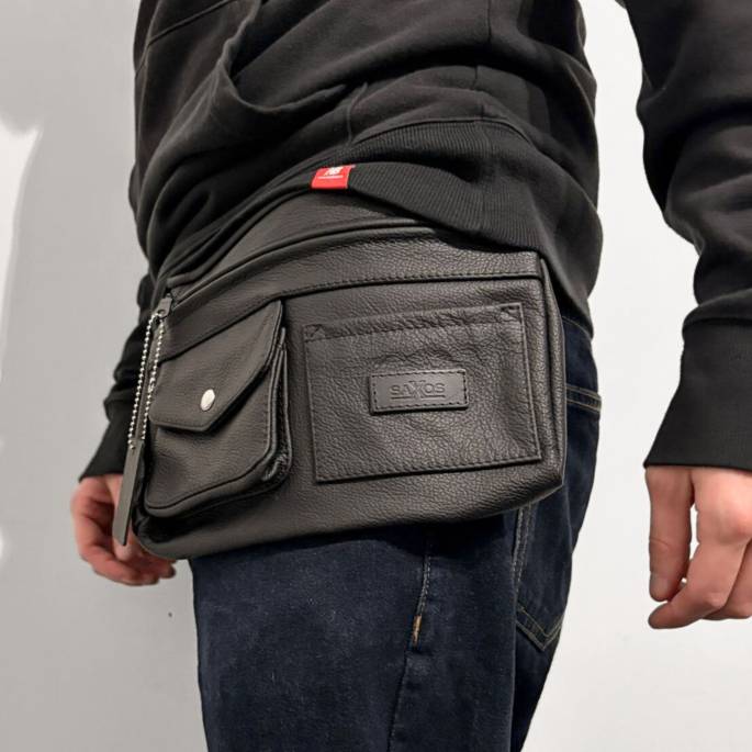 Pochette ceinture cuir noir