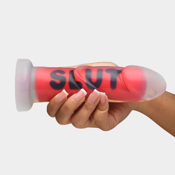 Gode silicone BDSM rouge SLUT
