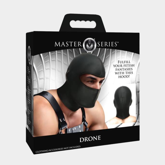 Drone – Cagoule BDSM yeux ouverts noire