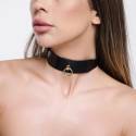 Collier BDSM en cuir noir anneau doré