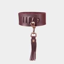 Collier BDSM en cuir bordeaux pampille fouet or rose