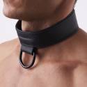 Collier BDSM cuir souple anneau noir