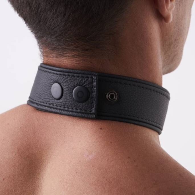 Collier BDSM cuir souple anneau noir