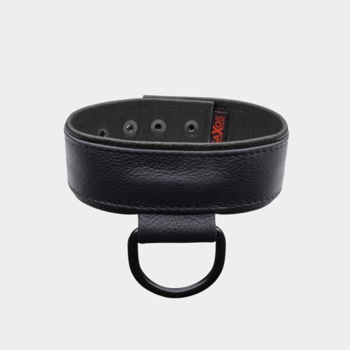 Collier BDSM cuir souple anneau noir