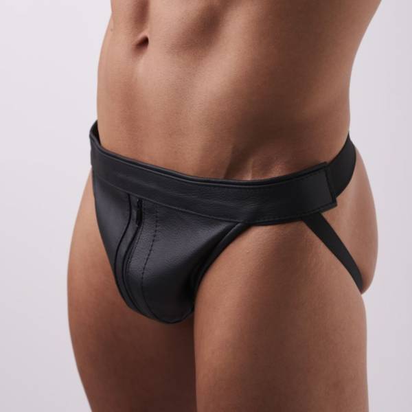 Jockstrap cuir zippé noir – jock BDSM cuir L/XL