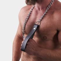 Laisse BDSM cuir et chaîne – laisse fetish puppy noire