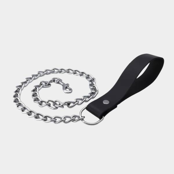 Laisse BDSM cuir et chaîne – laisse fetish puppy noire