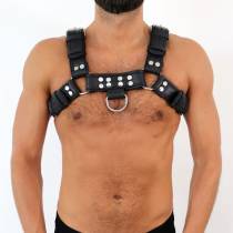 Harnais Bulldog cuir noir silver – harnais torse BDSM L/XL