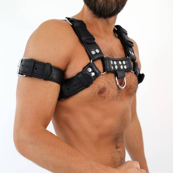 Harnais Bulldog cuir noir silver – harnais torse BDSM L/XL