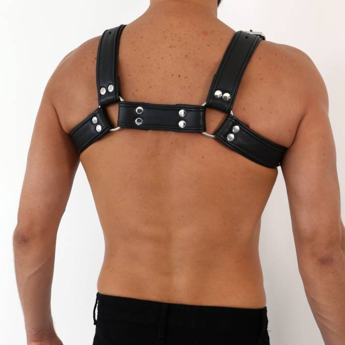 Harnais Bulldog cuir noir silver – harnais torse BDSM L/XL