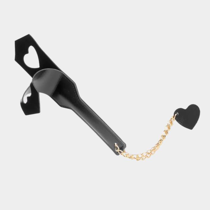 Paddle BDSM Cuir Cœur Noir & Chaîne Or