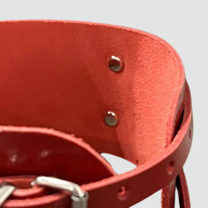 COLLIER LANIÈRES CUIR ROUGE+ANNEAU