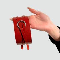 COLLIER LANIÈRES CUIR ROUGE+ANNEAU