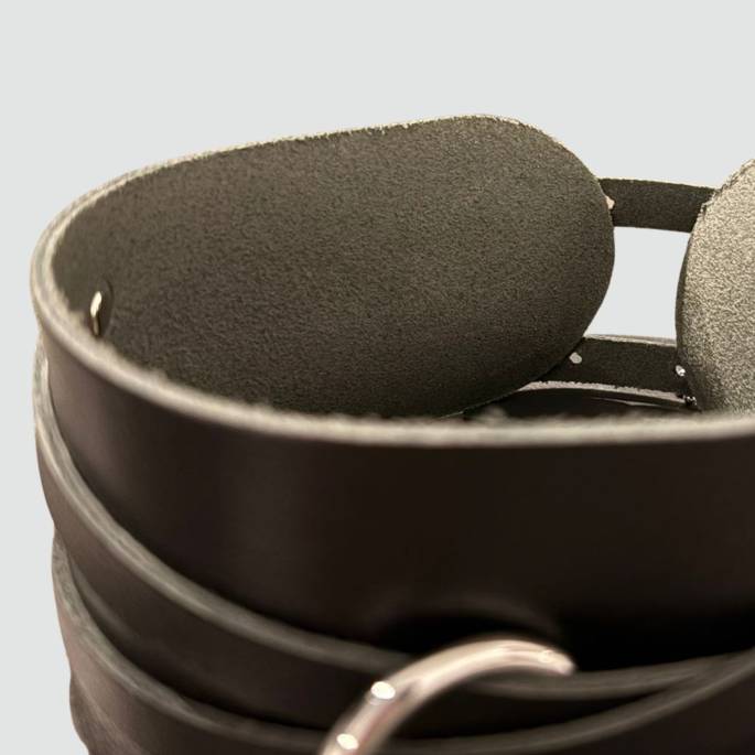 COLLIER LANIÈRES CUIR NOIR+ANNEAU