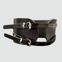 COLLIER LANIÈRES CUIR NOIR+ANNEAU