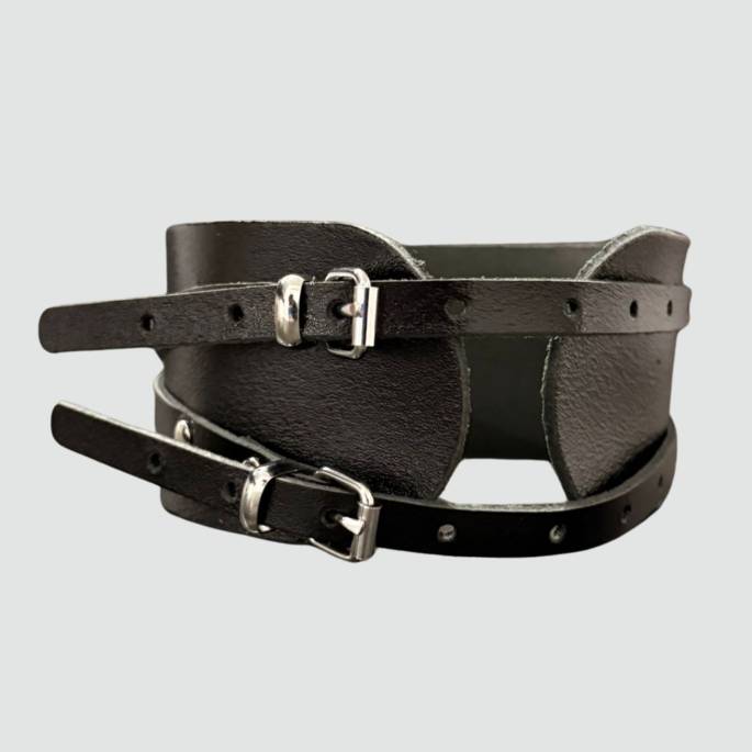 COLLIER LANIÈRES CUIR NOIR+ANNEAU