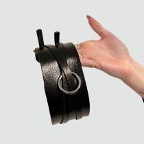 COLLIER LANIÈRES CUIR NOIR+ANNEAU