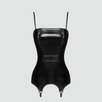 Corset vinyle porte-jarretelles Noir Handmade