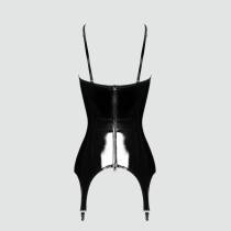 Corset vinyle porte-jarretelles Noir Handmade
