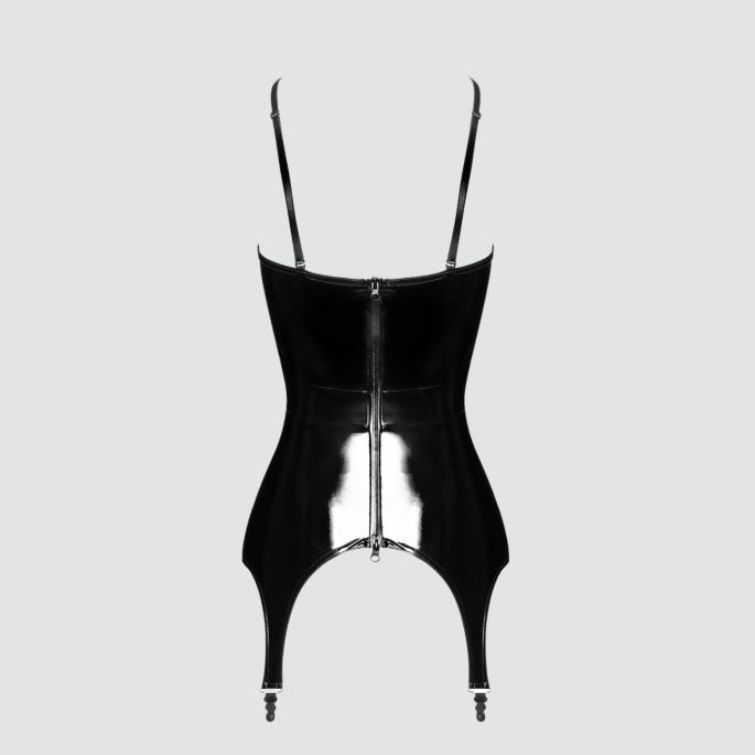 Corset vinyle porte-jarretelles Noir Handmade