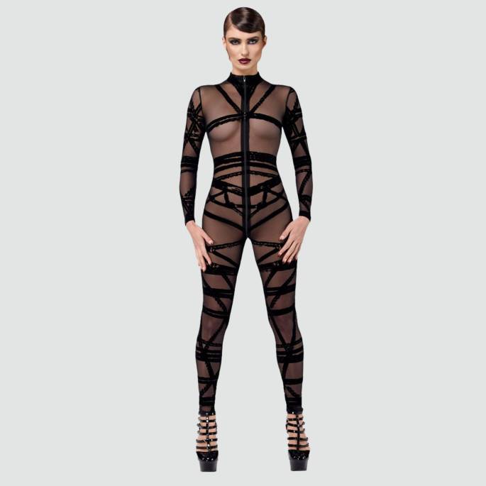 Catsuit voile bondage - Noir Handmade