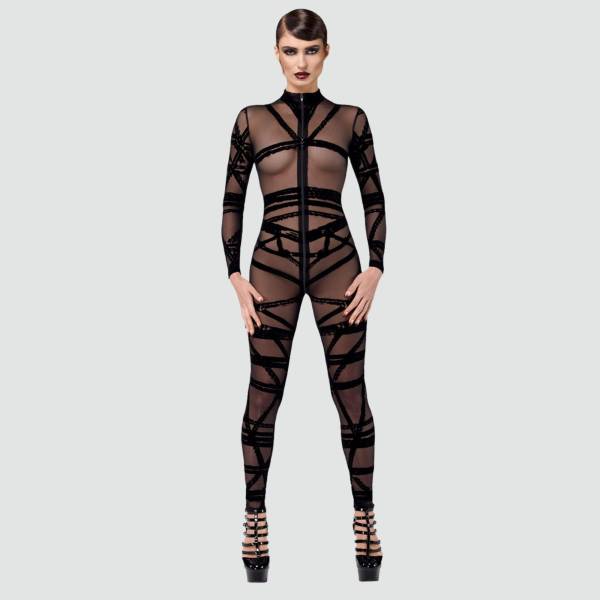 Catsuit voile bondage - Noir Handmade