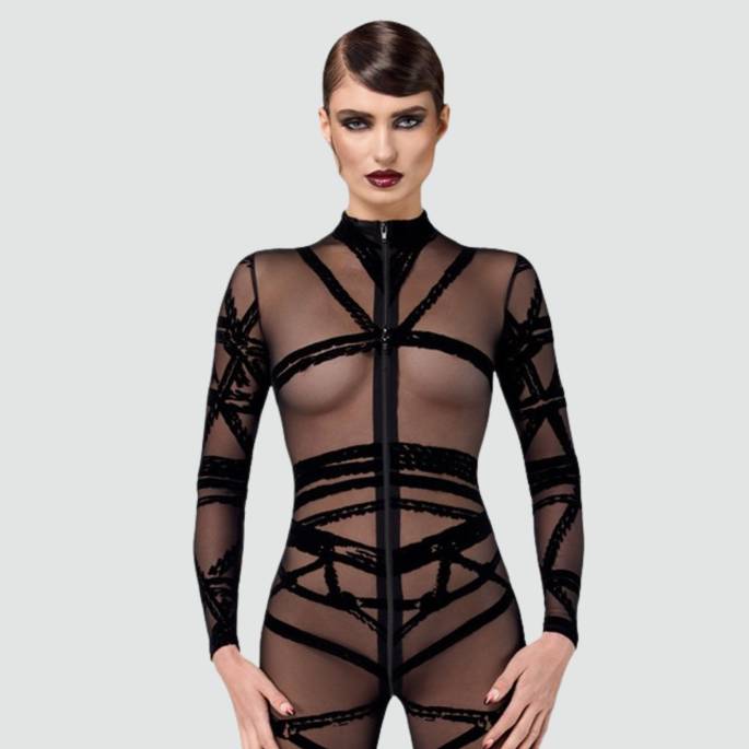 Catsuit voile bondage - Noir Handmade