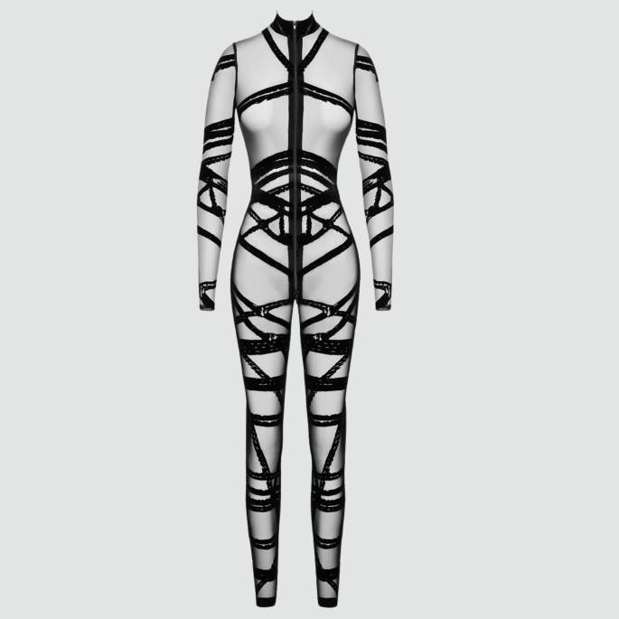 Catsuit voile bondage - Noir Handmade