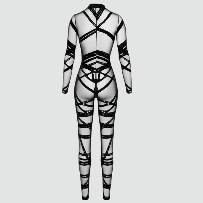 Catsuit voile bondage - Noir Handmade